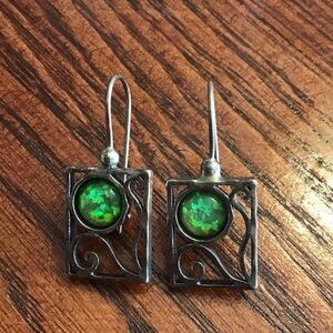 Vintage Sterling Silver +Opal Stone Earrings